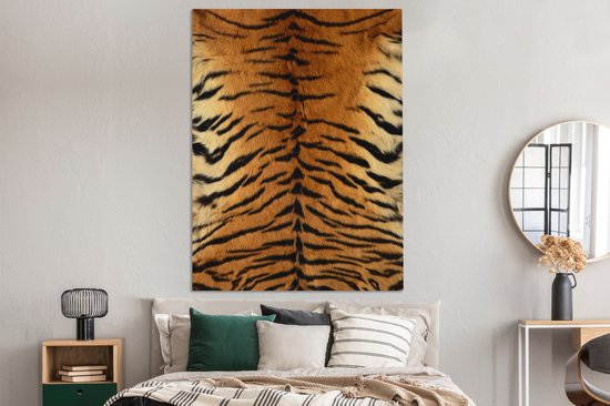 Canvas schilderij 120x160 cm - Wanddecoratie Tijgerprint - Wilde dieren - Vel - Muurdecoratie woonkamer - Slaapkamer decoratie - Kamer accessoires - Schilderijen