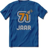 71 Jaar Feest T-Shirt | Goud - Zilver | Grappig Verjaardag Cadeau Shirt | Dames - Heren - Unisex | Tshirt Kleding Kado | - Donker Blauw - S