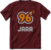 96 Jaar Feest T-Shirt | Goud - Zilver | Grappig Verjaardag Cadeau Shirt | Dames - Heren - Unisex | Tshirt Kleding Kado | - Burgundy - S