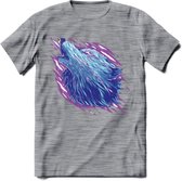 Dieren T-Shirt | wolf retro kleding Kado Heren / Dames | Perfect wildlife Cadeau shirt - Donker Grijs - Gemaleerd - 3XL