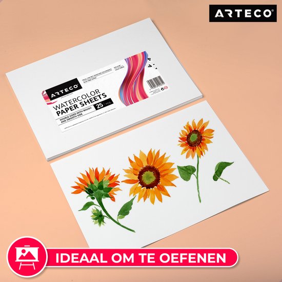 ARTECO® 25 vellen Aquarelpapier – Aquarelblok – Tekenblok – 300 gr/m2 – A4 Formaat