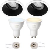 Pragmi Zano Pro - Inbouw Rond - Mat Zwart/Wit - Kantelbaar - Ø93mm - Philips Hue - LED Spot Set GU10 - White Ambiance - Bluetooth - BES LED