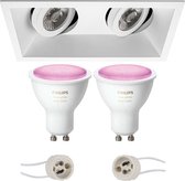 Proma Zano Pro - Inbouw Rechthoek Dubbel - Mat Wit - Kantelbaar - 185x93mm - Philips Hue - LED Spot Set GU10 - White and Color Ambiance - Bluetooth