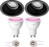 Pragmi Zano Pro - Inbouw Rond - Mat Zwart - Kantelbaar - Ø93mm - Philips Hue - LED Spot Set GU10 - White and Color Ambiance - Bluetooth - BES LED
