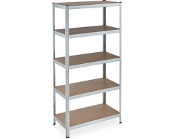 stellingkast verzinkt staal - 875 kg - 180 x 90 x 45 cm - 5 etages - steeksysteem - zilver