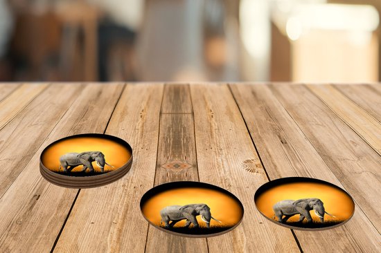 Sous-verres pour verres - Ronds - Éléphant - Soleil - Dents - 10x10 cm - Sous-verres en verre - 6 pièces