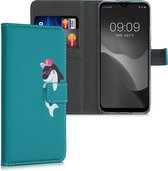 kwmobile telefoonhoesje voor Motorola Moto G30 / Moto G20 / Moto G10 - Hoesje met pasjeshouder in grijs / roze / turquoise - Kleine Haai design