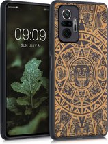 kwmobile telefoonhoesje compatibel met Xiaomi Redmi Note 10 Pro - Hoesje met bumper in lichtbruin / zwart - kersenhout - Maya Kalender design