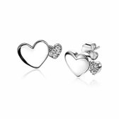 Zinzi zilveren oorknoppen 10mm hartjes glad en witte zirkonia ZIO2137