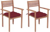 Decoways - Tuinstoelen 2 stuks met wijnrode kussens massief teakhout