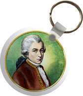 Sleutelhanger - Kleurrijk portret van Wolfgang Amadeus Mozart - Plastic - Rond - Uitdeelcadeautjes