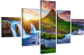 Schilderij - Waterval en zonsondergang, 5luik, premium print