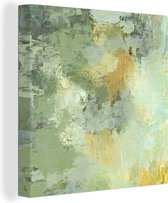 Canvas schilderij - Olieverf - Groen - Goud - Kunst - Abstract - Woonkamer - Slaapkamer decoratie - Foto op canvas - Canvasdoek - Kamer decoratie - 90x90 cm - Wanddecoratie