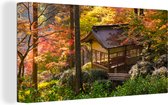 Canvas Schilderij Een huisje met Japanse esdoorns - 80x40 cm - Wanddecoratie