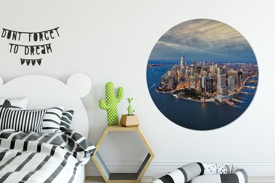 WallCircle - Cercle mural - Cercle mural intérieur - New York - Manhattan - Water - 120x120 cm - Décoration murale - Peintures ronds XXL