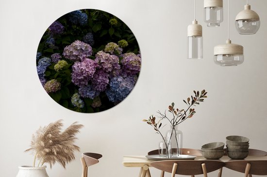 WallCircle - Cercle mural - Cercle mural - Arbustes fleuris d'hortensias au jardin - Aluminium - Dibond - 140x140 cm - Intérieur et extérieur
