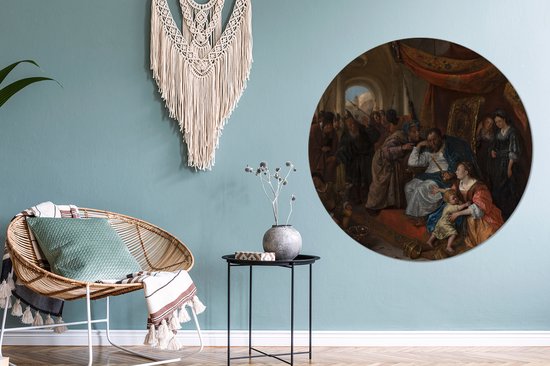 Moïse et la couronne du Pharaon - Peinture de Jan Steen Cercle mural en aluminium ⌀ 120 cm - tirage photo sur cercle mural / cercle vivant / cercle de jardin (décoration murale) XXL / Groot format!