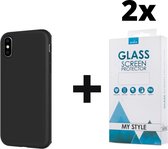 Siliconen Backcover Hoesje iPhone XS Zwart - 2x Gratis Screen Protector - Telefoonhoesje - Smartphonehoesje