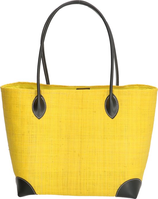 PE-Florence Raffia Rieten mand Limoen| Strandtas | Boodschappenmand | Steekvakken