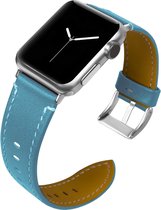 Leren bandje Geschikt voor Apple Watch Blauw met zilverkleurige gesp 42mm - 44mm