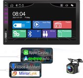 Dubbel Din autoradio Compatibel met Apple Carplay met 7 inch Full HD capacitief touchscreen Ondersteuning Bluetooth USB/SD-poort, Smartphone Mirror Link, back-upcamera, A/V-ingang,