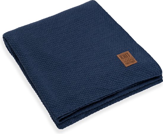 Knit Factory Jesse Gebreid Plaid XL - Woondeken - plaid - Wollen deken - Kleed - Jeans - 195x225 cm