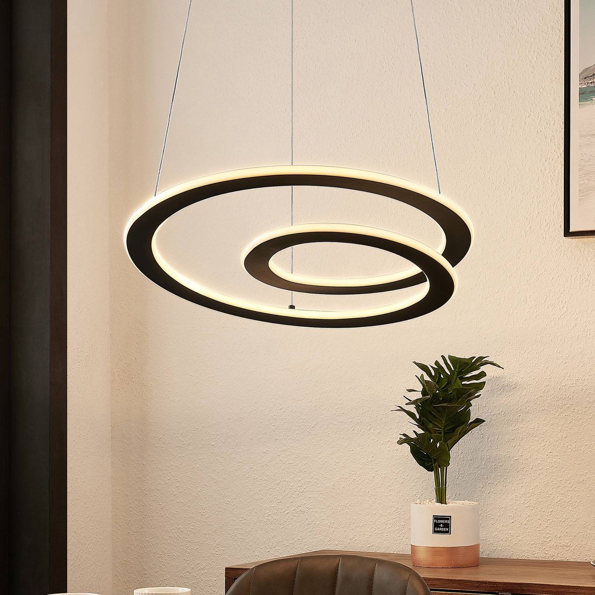 Lindby - LED hanglamp- met dimmer - 1licht - ijzer, aluminium, kunststof - mat zwart - Inclusief lichtbron