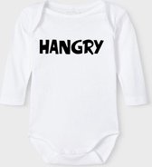 Baby Rompertje met tekst 'Hangry!' |Lange mouw l | wit zwart | maat 50/56 | cadeau | Kraamcadeau | Kraamkado