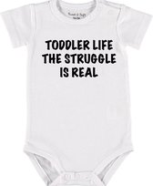 Baby Rompertje met tekst 'toddler life, the struggle is real' | Korte mouw l | wit zwart | maat 62/68 | cadeau | Kraamcadeau | Kraamkado