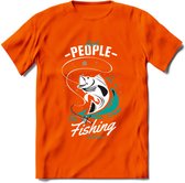 Cool People Do Fishing - Vissen T-Shirt | Aqua | Grappig Verjaardag Vis Hobby Cadeau Shirt | Dames - Heren - Unisex | Tshirt Hengelsport Kleding Kado - Oranje - XL