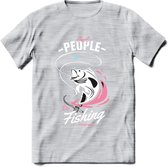 Cool People Do Fishing - Vissen T-Shirt | Roze | Grappig Verjaardag Vis Hobby Cadeau Shirt | Dames - Heren - Unisex | Tshirt Hengelsport Kleding Kado - Licht Grijs - Gemaleerd - S