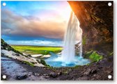 Seljalandsfoss waterval - zonsondergang - Tuinposter 70x50 - Wanddecoratie - Landschap - Natuur