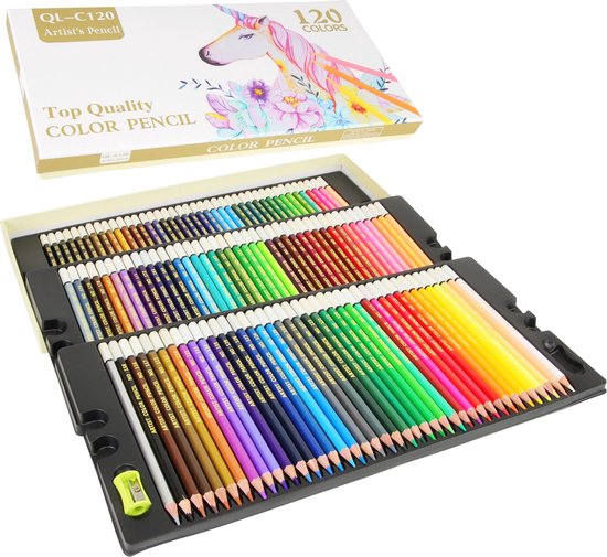 120 crayons de couleur avec boîte en métal de - 120 couleurs uniques -  Accès facile avec 3 compartiments - Ensemble idéal pour artistes, adultes 