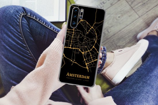Coque Huawei P30 Pro - Amsterdam - Carte - Or - Zwart - Siliconen