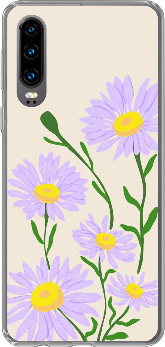 Telefoonhoesje Geschikt voor Huawei P30 hoesje - Bloem - Paars - Minimalisme - Siliconen Telefoonhoesje Telefoonhoesje - Verjaardag cadeau tiener
