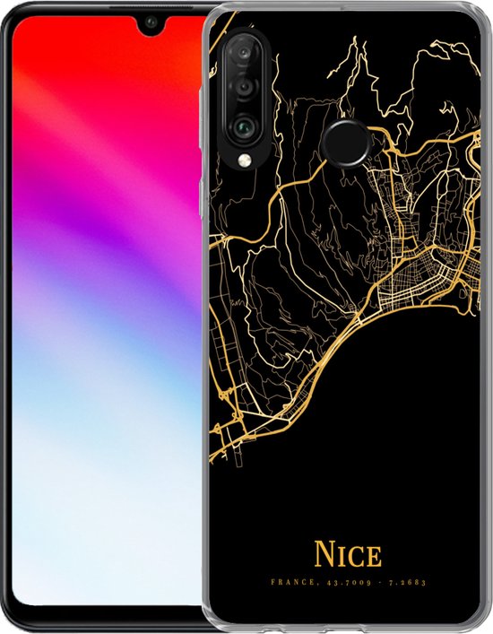 Coque Huawei P30 Lite - Nice - Carte - Or - Coque de téléphone en Siliconen