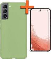 Hoesje Geschikt voor Samsung S22 Plus Hoesje Siliconen Cover Case Met Screenprotector - Hoes Geschikt voor Samsung Galaxy S22 Plus Hoes Back Case - Groen