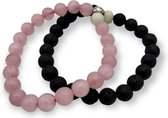 Armband set met magneet | Koppel armband | Licht roze - Zwart kralen | Armband dames - Armband heren - Romantisch cadeau - Vriendschap armband