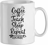 Mok 'coffee, teach, sleep, repeat, teacherlife' |Leraar/ docent| Coffee| Koffie| Kadootje voor hem| Kadootje voor haar