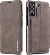 Luxe Telefoonhoesje voor Samsung Galaxy S22 | Hoogwaardig Leren Bookcase | Luxe Uitstraling | Flip Case | Portemonnee | Grijs