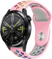 Strap-it Siliconen sport bandje - geschikt voor Huawei Watch GT / GT 2 / GT 3 / GT 3 Pro 46mm / GT 2 Pro / GT Runner / Watch 3 & 3 Pro - roze/kleurrijk