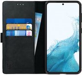 Rosso Deluxe Echt Leer Book Case Hoesje Geschikt voor Samsung Galaxy S22 | Ruimte voor drie pasjes | Portemonnee Book Case | Met Pasjeshouder | Zwart