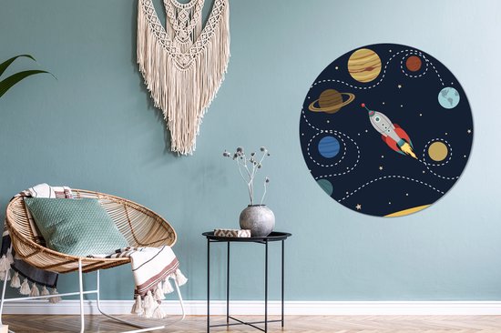 WallCircle - Wall Circle - Wall Circle - Illustration Vector Vaisseau spatial dans un système solaire simple - Aluminium - Dibond - 90x90 cm - Intérieur et extérieur