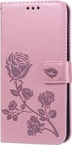 Samsung Galaxy A10 Hoesje - Mobigear - Flowers Serie - Kunstlederen Bookcase - Roségoud - Hoesje Geschikt Voor Samsung Galaxy A10