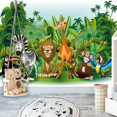 Fotobehangkoning - Behang - Vliesbehang - Fotobehang - Kinderbehang Jungle Dieren - Jungle Animals - 450 x 315 cm