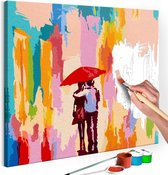 Doe-het-zelf op canvas schilderen - Couple Under An Umbrella (Pink Background).