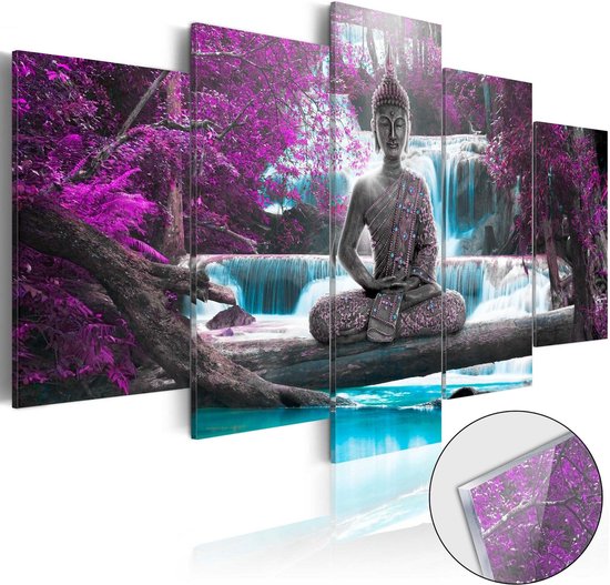 Afbeelding op acrylglas - Waterfall and Buddha [Glass].