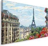 Schilderij - Tekening van Parijs, Eiffeltoren, Premium Print op Canvas