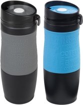 Set van 2x Thermosbekers/warmhoud bekers grijs en blauw 380 ml - Isolerende drinkbekers