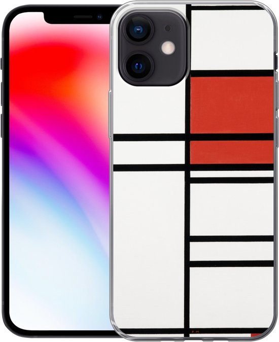 Coque iPhone 12 - Composition avec rouge et blanc - Piet Mondrian - Siliconen Phone Case